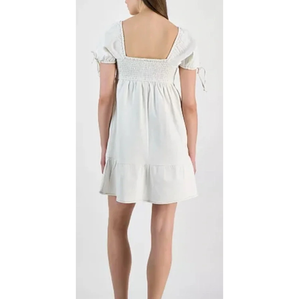 Planet Heart Juniors' Denim PuffSleeve MiniDress Off White L - Picture 2 of 8
